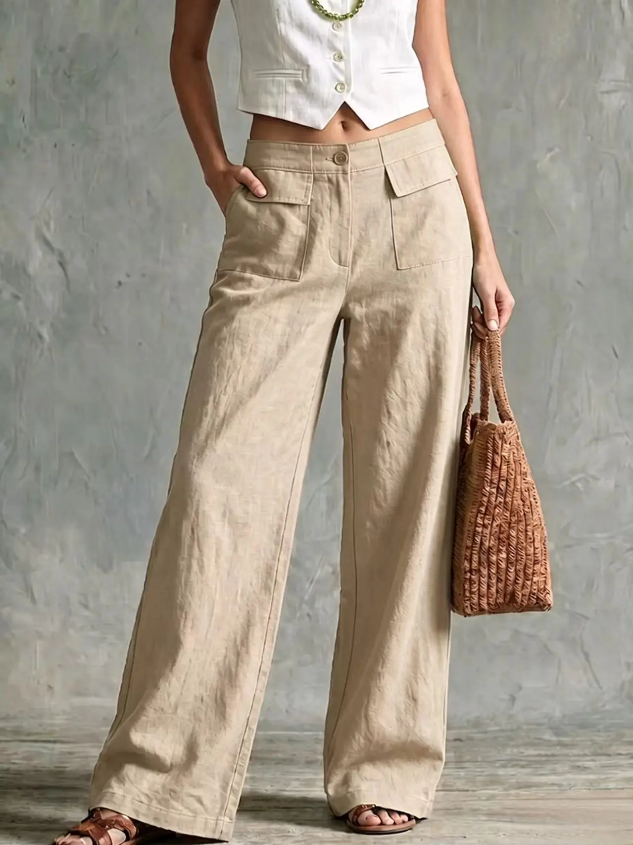 Women's Autumn New Loose Casual Wide Leg Pants Cotton Linen Trousers Comfortable Loose Fit Long Trousers for Fall
