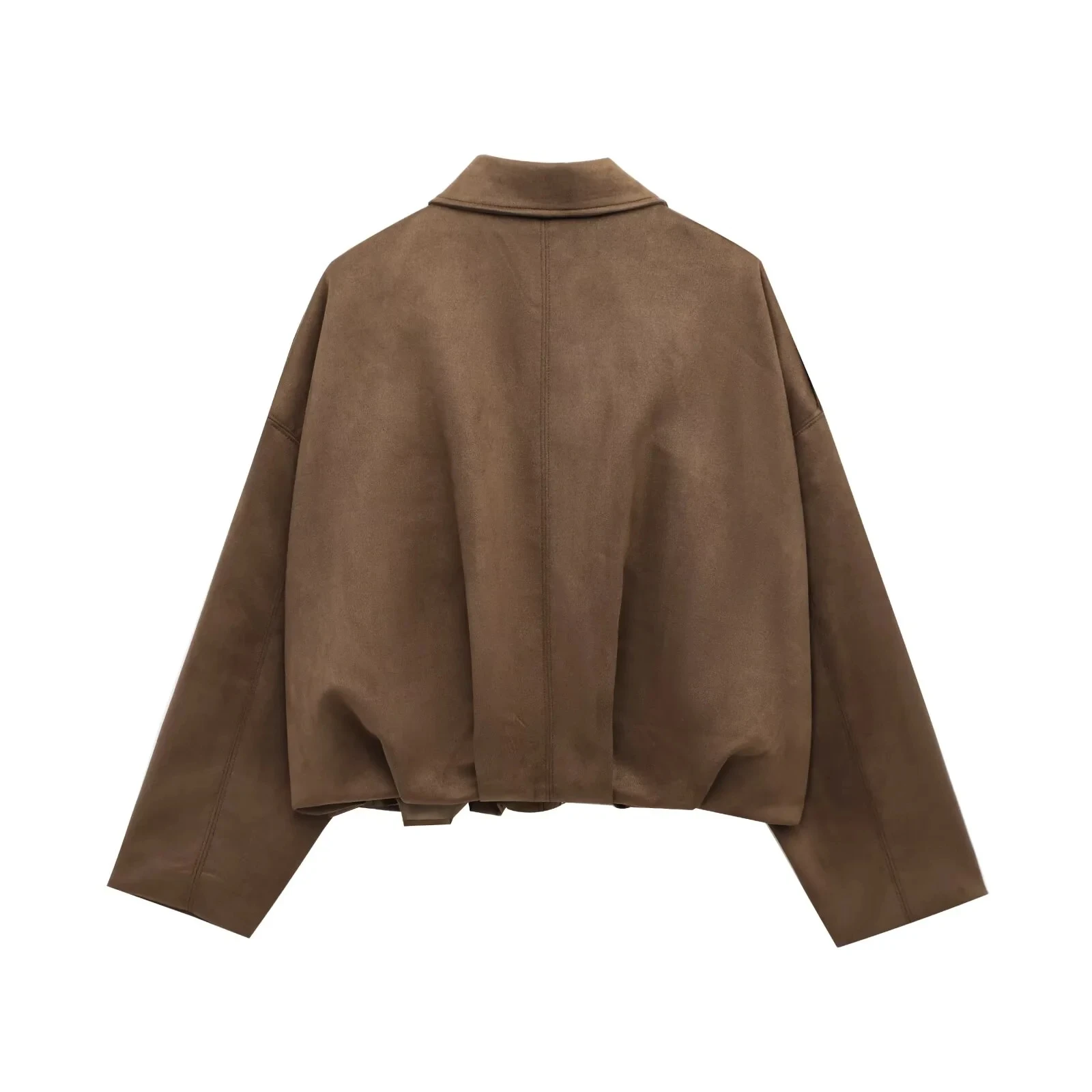 HH Women's Street Fashion Solid Loose Suede Texture Coats Causal Long Bat Sleeves Lapel Zipper Fly Winter Vintage Jackets
