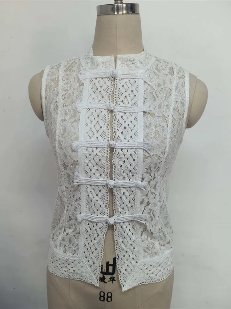 Ladies Vintage Lace Blouse Shirts Women Summer Hollow Out Casual Sand Collar Elegant Embroidery Puff Sleeve Sexy Top Shirts