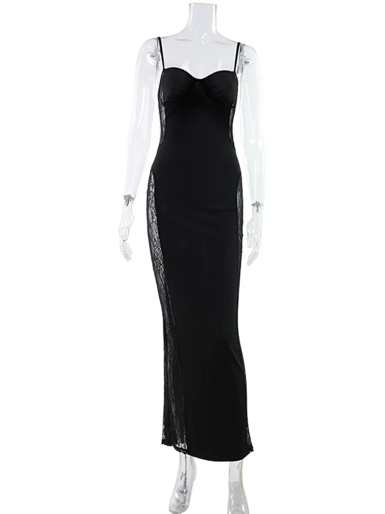 CNYISHE Lace Patchwork Camisoles Solid Split Women Dresses Hip Wrap Sheath Fashion Chic Party Outfits Sexy Club Trendy Female