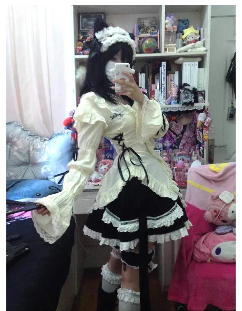 Karrram Y2k Aesthetics Lace Shirt Grunge Gothic Irregular Blouses Fairy Harajuku Bandage Shirt Vintage Lolita Clothes Mall Goth
