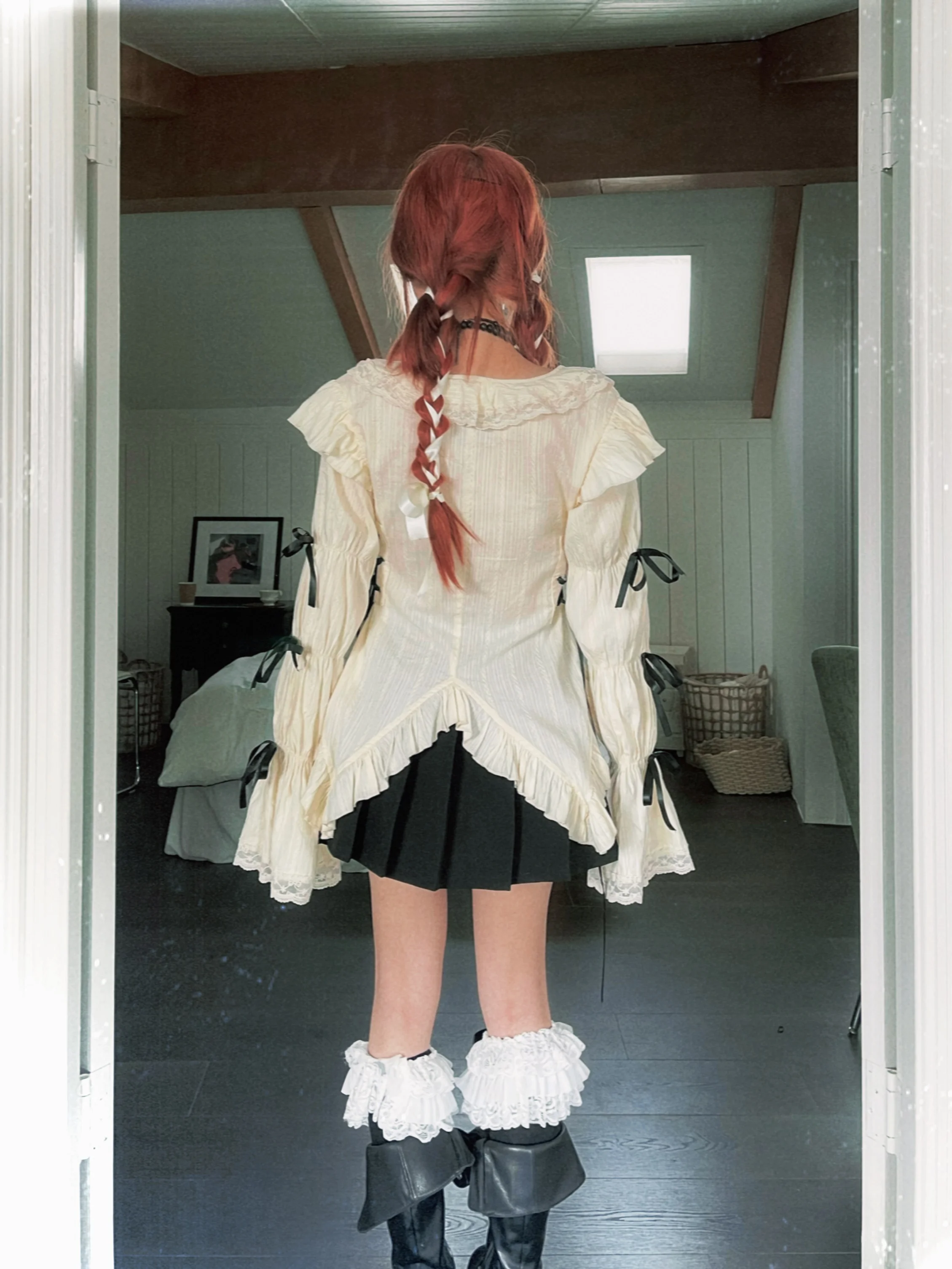 Karrram Y2k Aesthetics Lace Shirt Grunge Gothic Irregular Blouses Fairy Harajuku Bandage Shirt Vintage Lolita Clothes Mall Goth