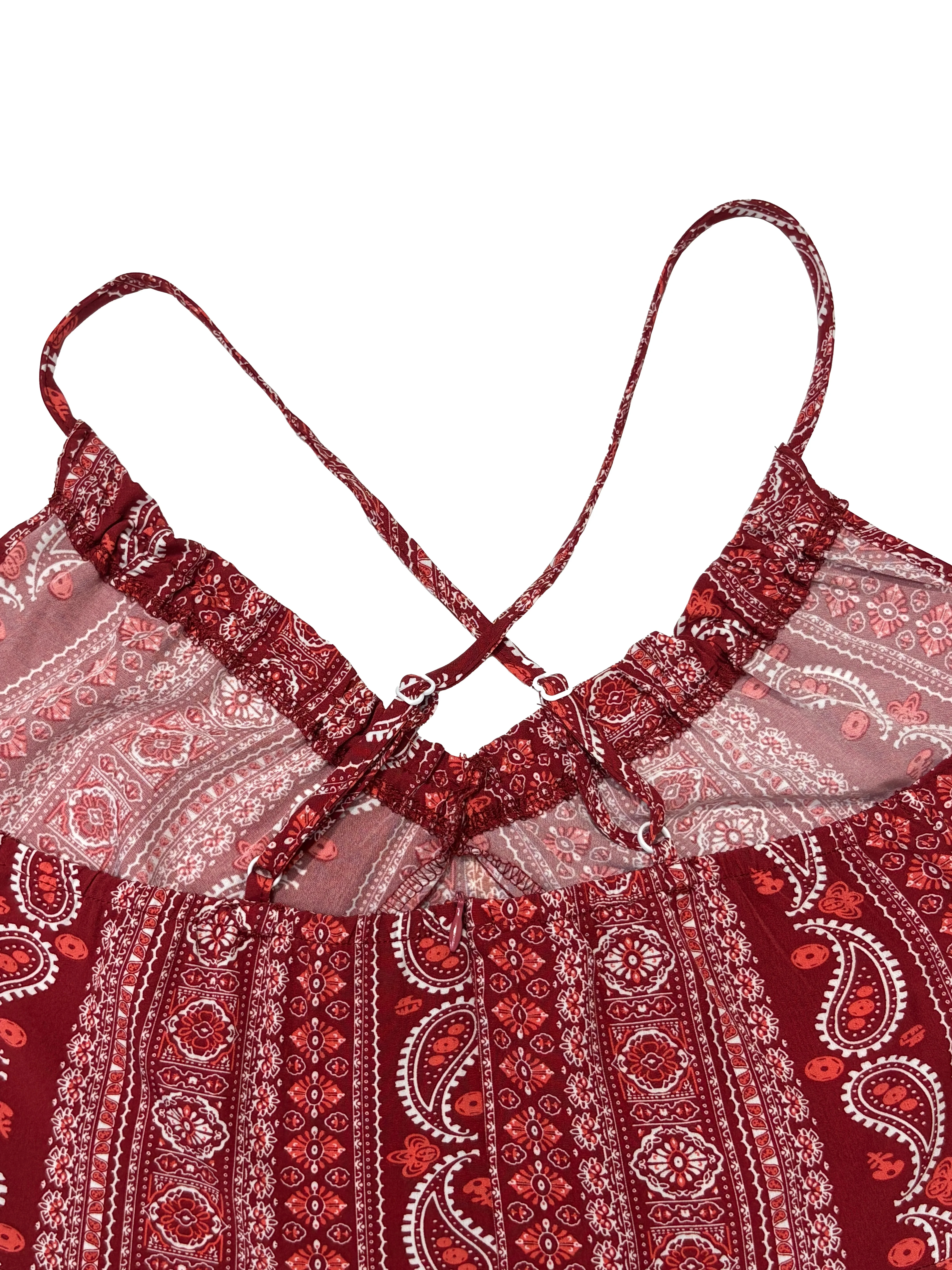 Women's Summer Ethnic Pattern Backless Split Thigh Dress Ladies Summer Clothes Boho Fashion Frill Trim Long Dress for Beach