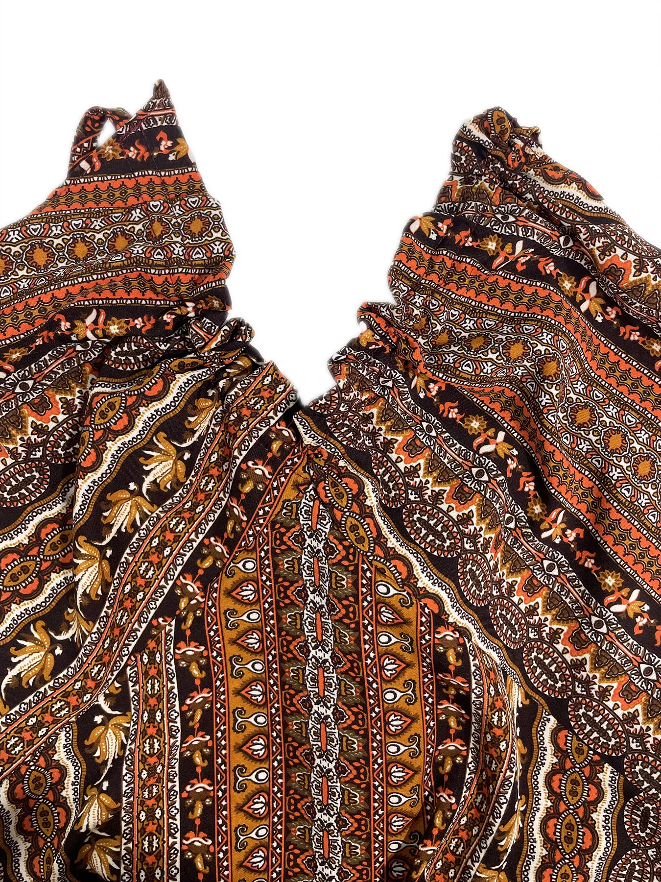 Women's Summer Ethnic Pattern Backless Split Thigh Dress Ladies Summer Clothes Boho Fashion Frill Trim Long Dress for Beach