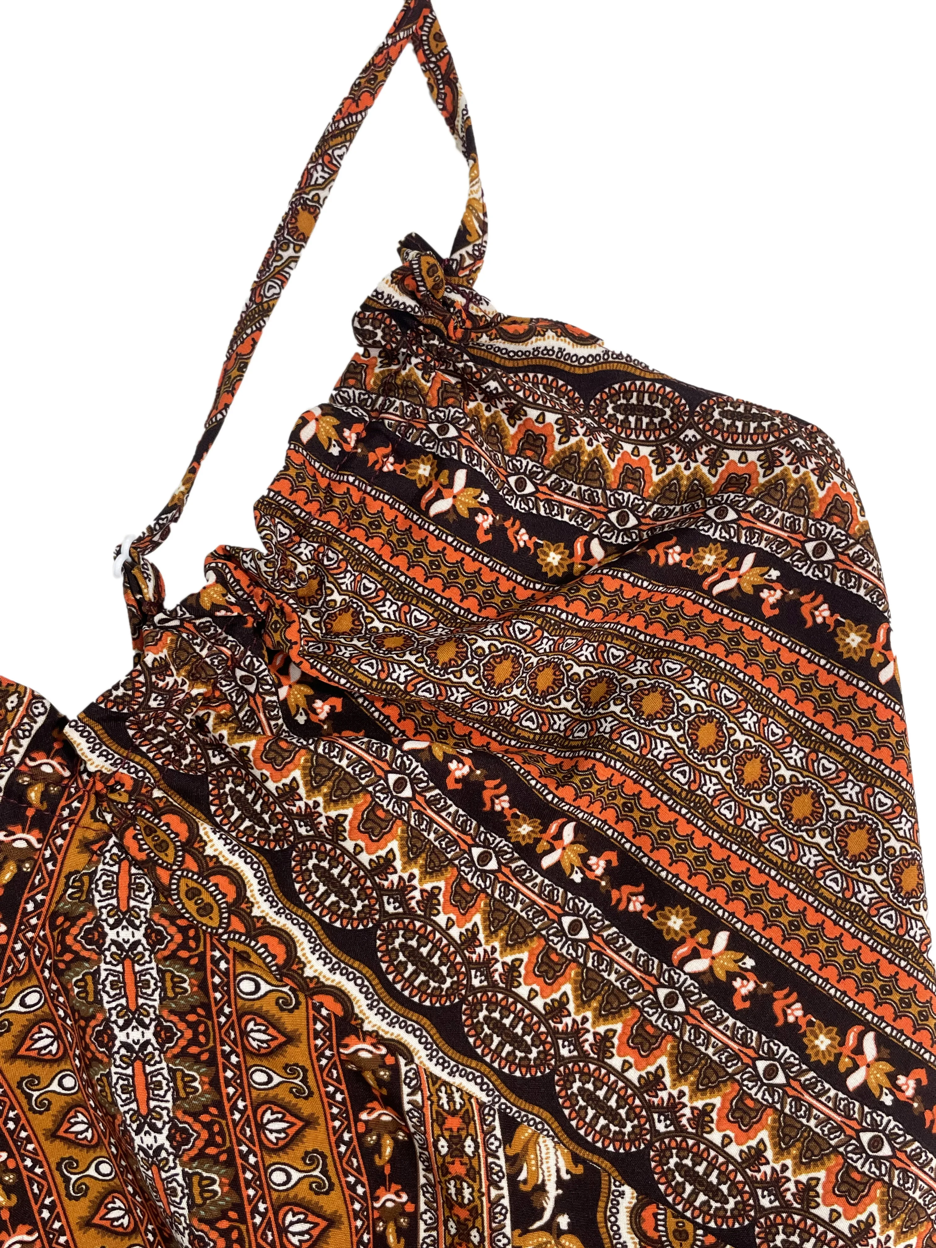 Women's Summer Ethnic Pattern Backless Split Thigh Dress Ladies Summer Clothes Boho Fashion Frill Trim Long Dress for Beach