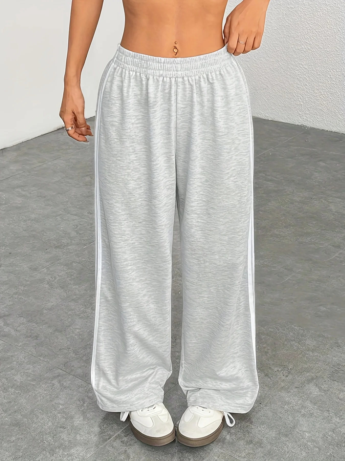Women's Casual Wide Leg Pants Striped Loose Fit Trousers Comfortable Fashionable Ladies' Long Trousers