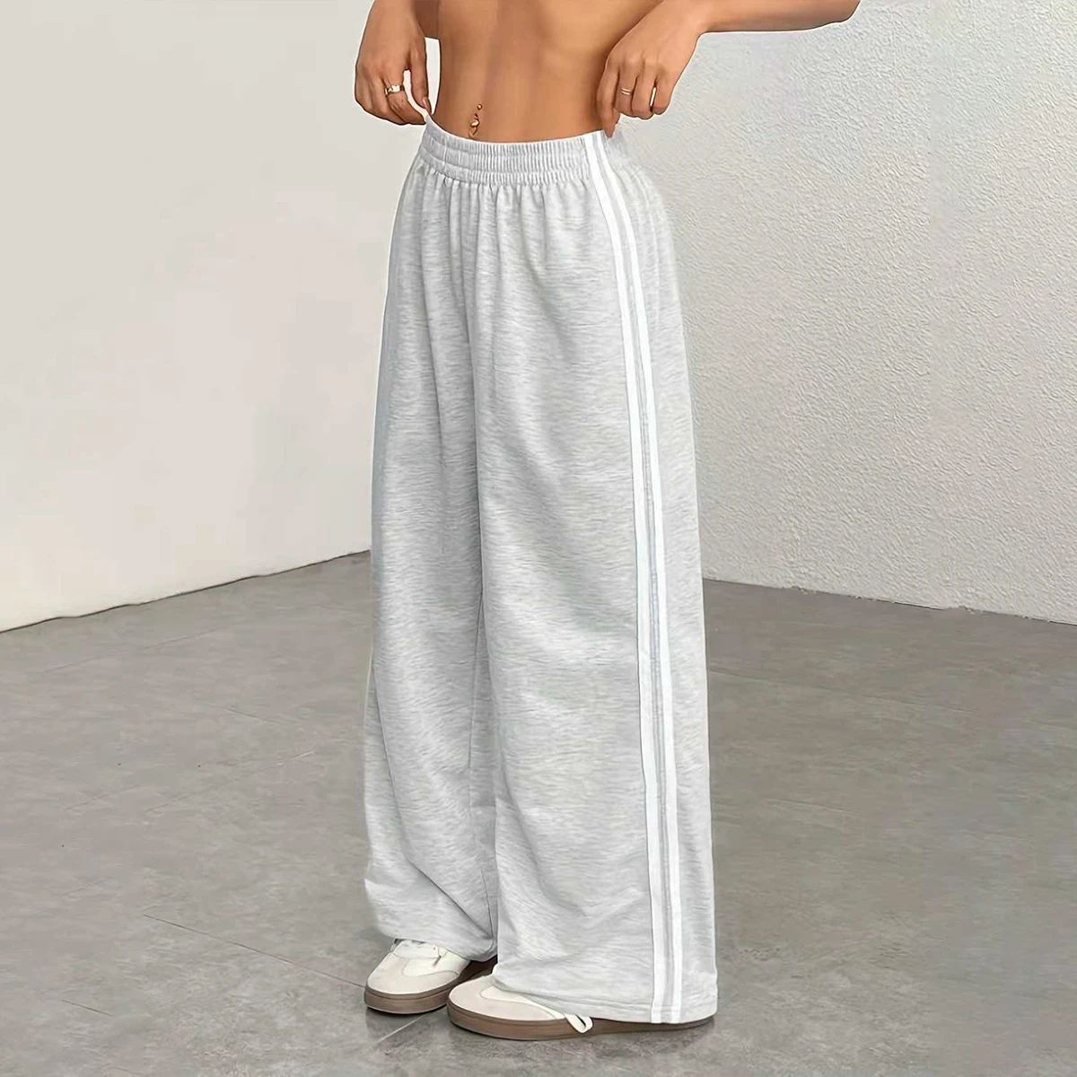 Women's Casual Wide Leg Pants Striped Loose Fit Trousers Comfortable Fashionable Ladies' Long Trousers