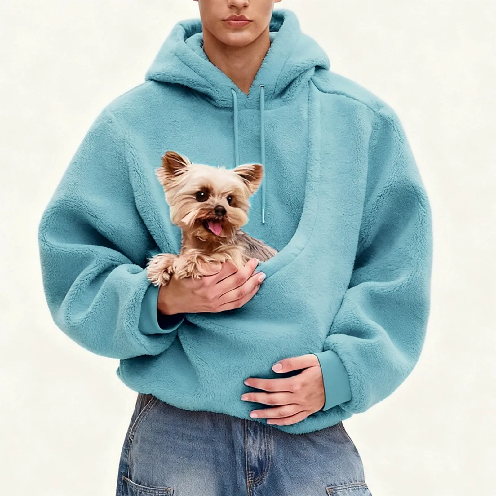 Pocket Style Pet In Plush Loose Fitting Hooded Sweatshirt for Men a nd Women New Fashion Solid Color Comforatble Hoodie 2025