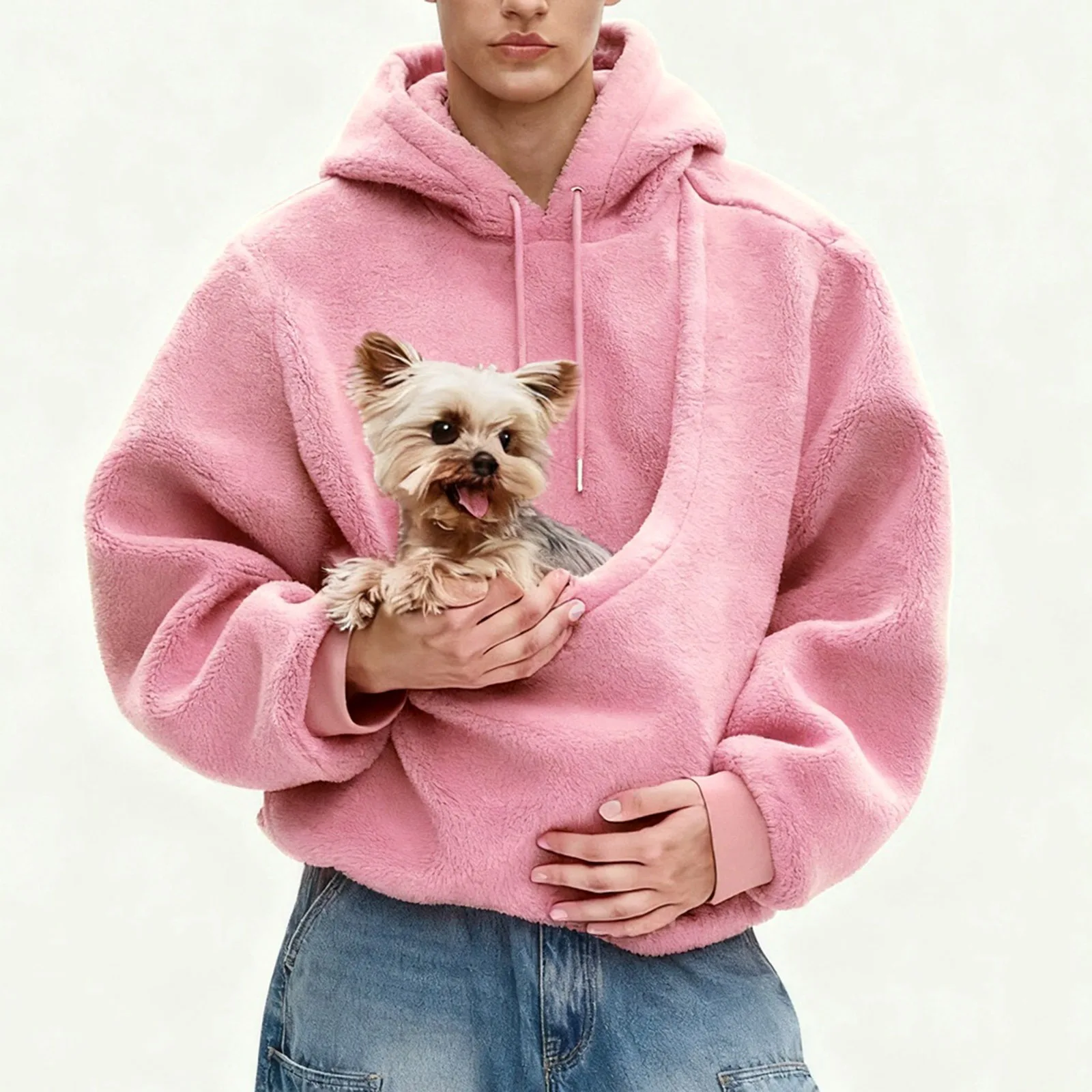 Pocket Style Pet In Plush Loose Fitting Hooded Sweatshirt for Men a nd Women New Fashion Solid Color Comforatble Hoodie 2025