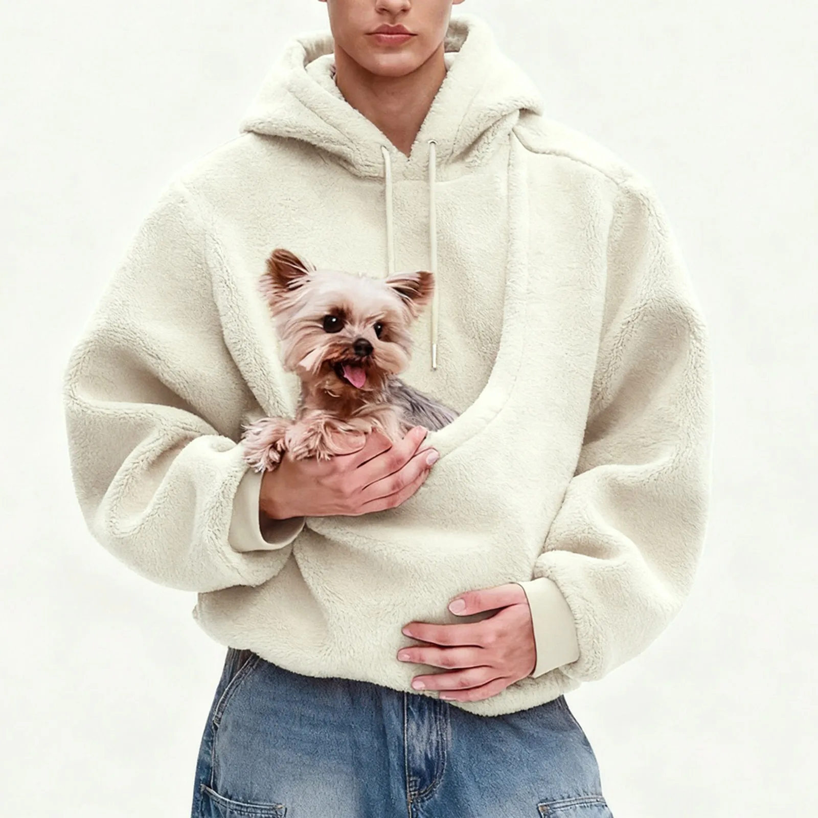 Pocket Style Pet In Plush Loose Fitting Hooded Sweatshirt for Men a nd Women New Fashion Solid Color Comforatble Hoodie 2025