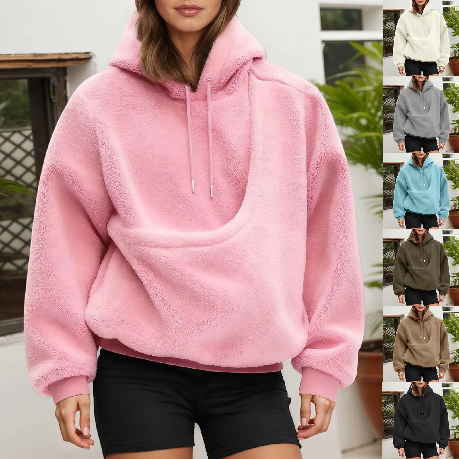 Pocket Style Pet In Plush Loose Fitting Hooded Sweatshirt for Men a nd Women New Fashion Solid Color Comforatble Hoodie 2025