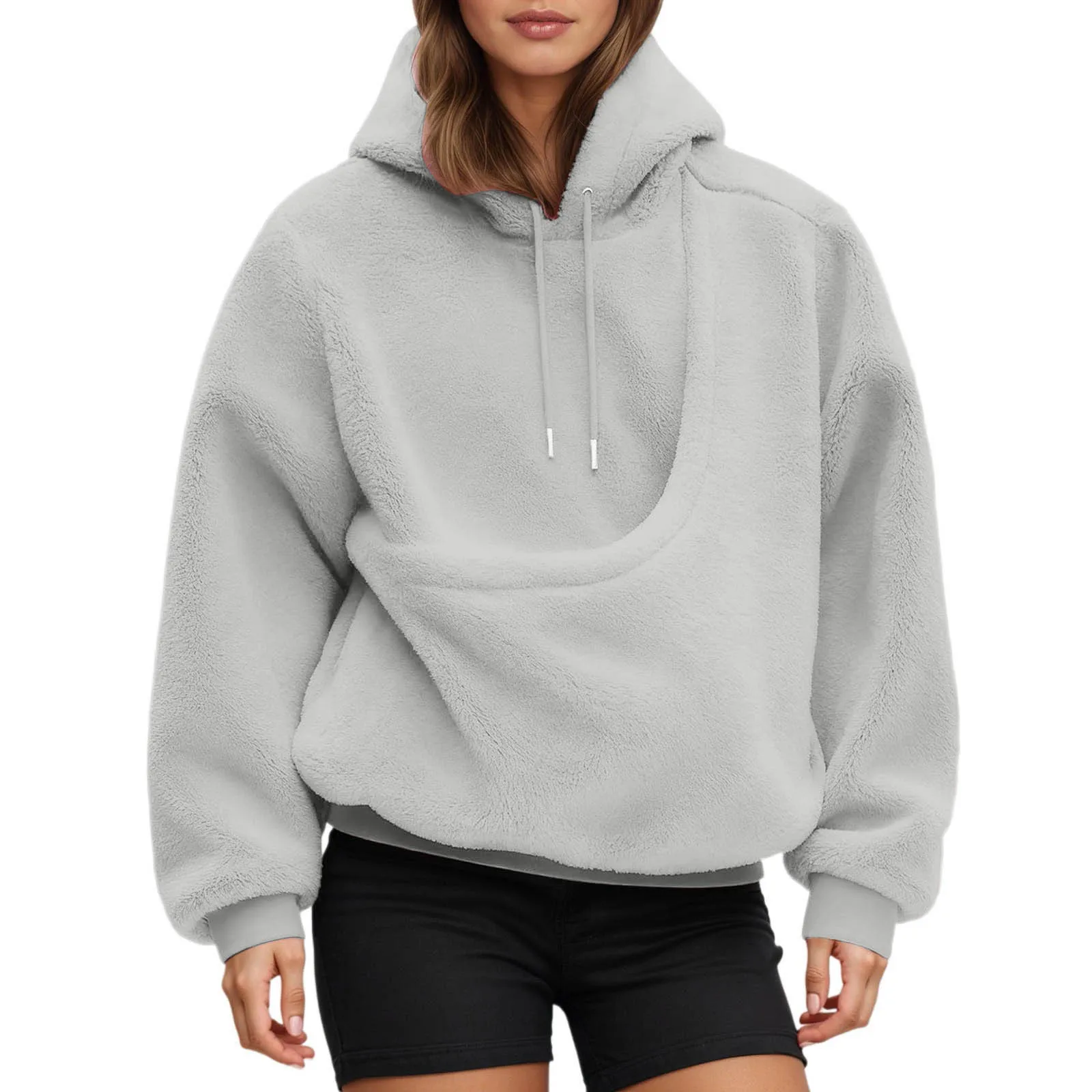 Pocket Style Pet In Plush Loose Fitting Hooded Sweatshirt for Men a nd Women New Fashion Solid Color Comforatble Hoodie 2025