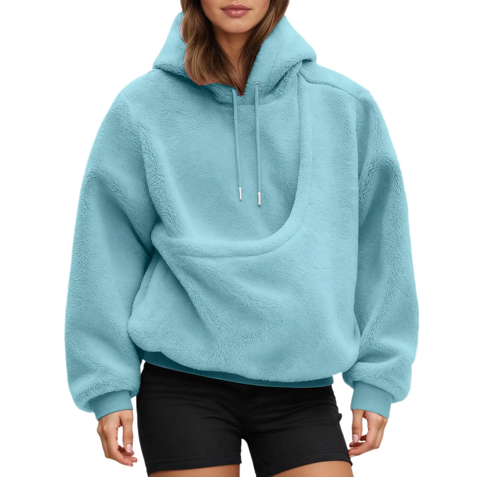 Pocket Style Pet In Plush Loose Fitting Hooded Sweatshirt for Men a nd Women New Fashion Solid Color Comforatble Hoodie 2025