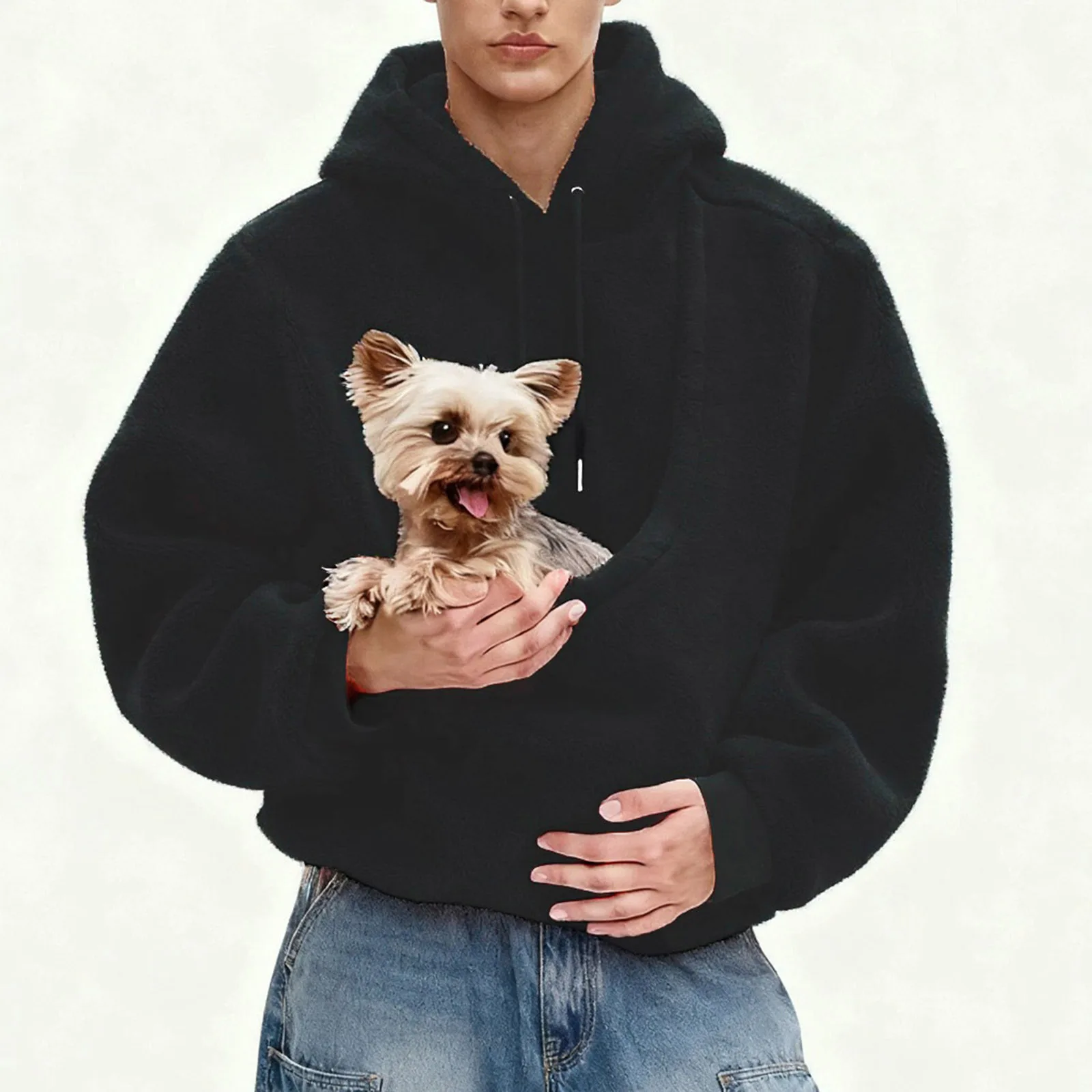Pocket Style Pet In Plush Loose Fitting Hooded Sweatshirt for Men a nd Women New Fashion Solid Color Comforatble Hoodie 2025