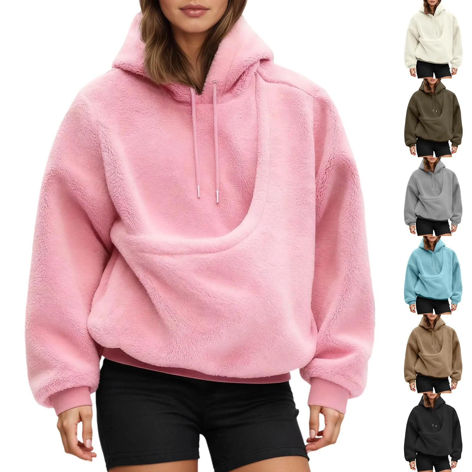 Pocket Style Pet In Plush Loose Fitting Hooded Sweatshirt for Men a nd Women New Fashion Solid Color Comforatble Hoodie 2025