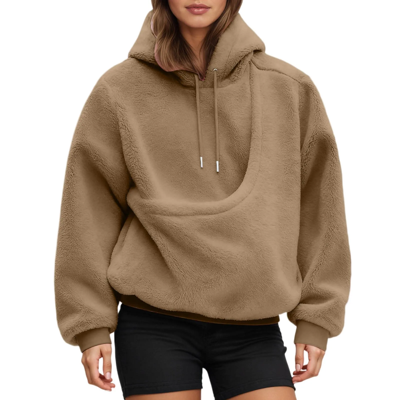 Pocket Style Pet In Plush Loose Fitting Hooded Sweatshirt for Men a nd Women New Fashion Solid Color Comforatble Hoodie 2025