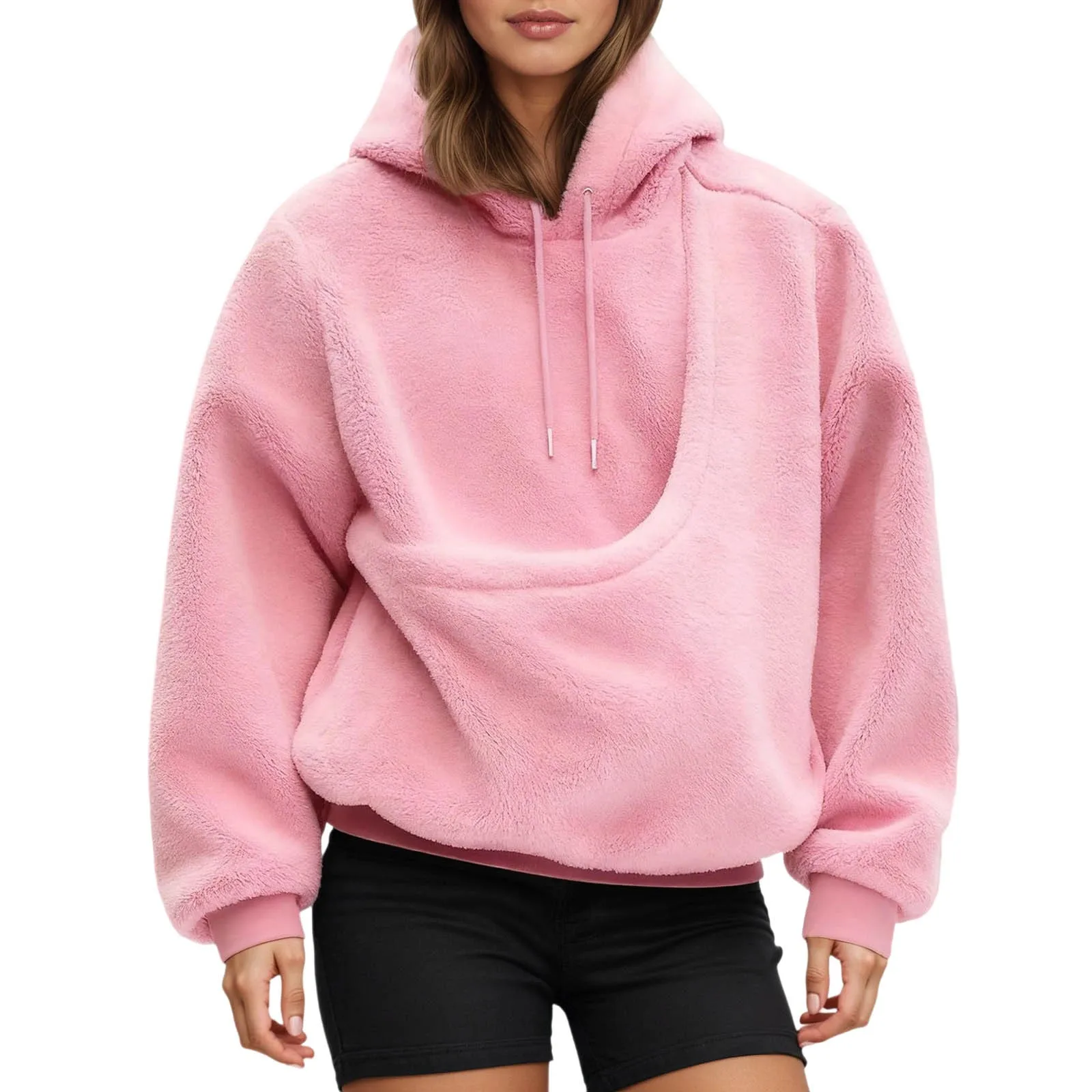 Pocket Style Pet In Plush Loose Fitting Hooded Sweatshirt for Men a nd Women New Fashion Solid Color Comforatble Hoodie 2025