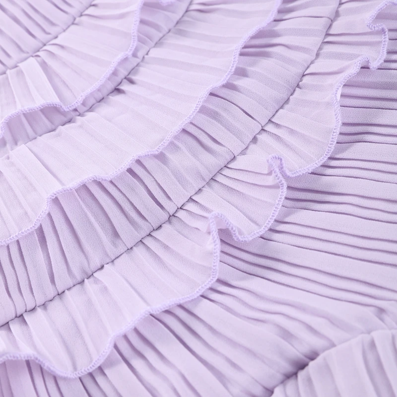 Chic pleated halter neck long vacation dress high quality purple strapless Lotus Edge Maxi Dress 2026 New Lady Vacation Gowns