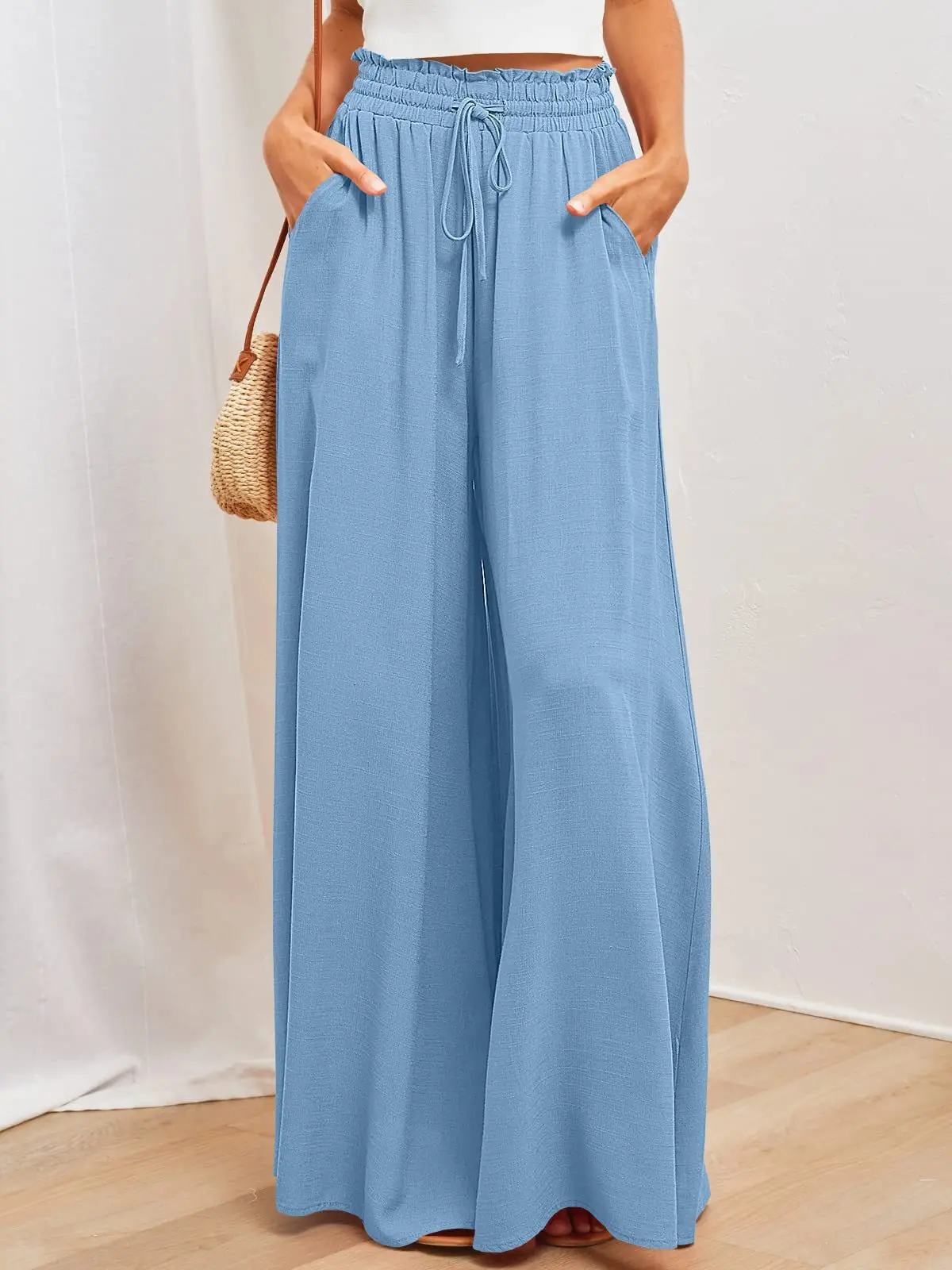 Summer Women's Wide Leg Pants With Elastic Waistband
