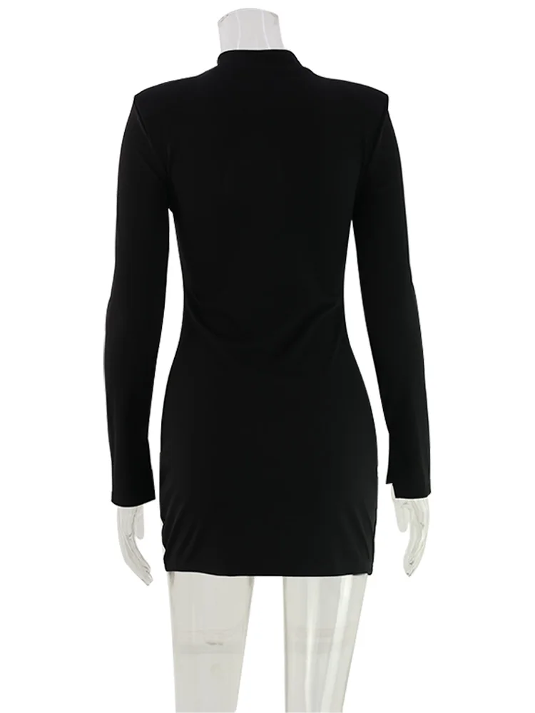 Ahagaga Fashion Women's Mini Dress Solid Hollow Out Regular Long Sleeves Sheath Bodycon Sexy Club Basic Casual Streetwear Female