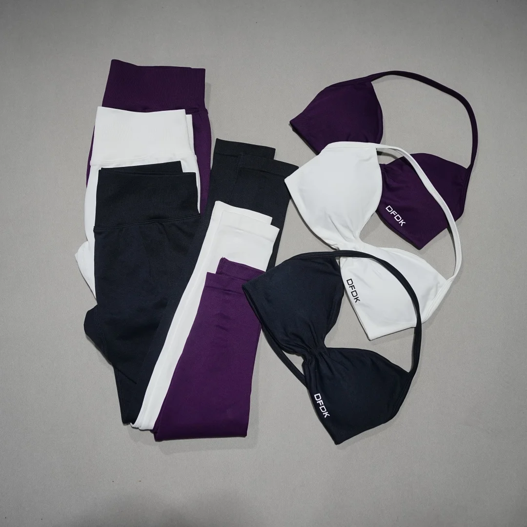 DFHE High Waist Scrunch Butt Leggings Set, Backless Halter Sports Bra, Seamless 2-Piece Yoga Fitness Athletic Wear