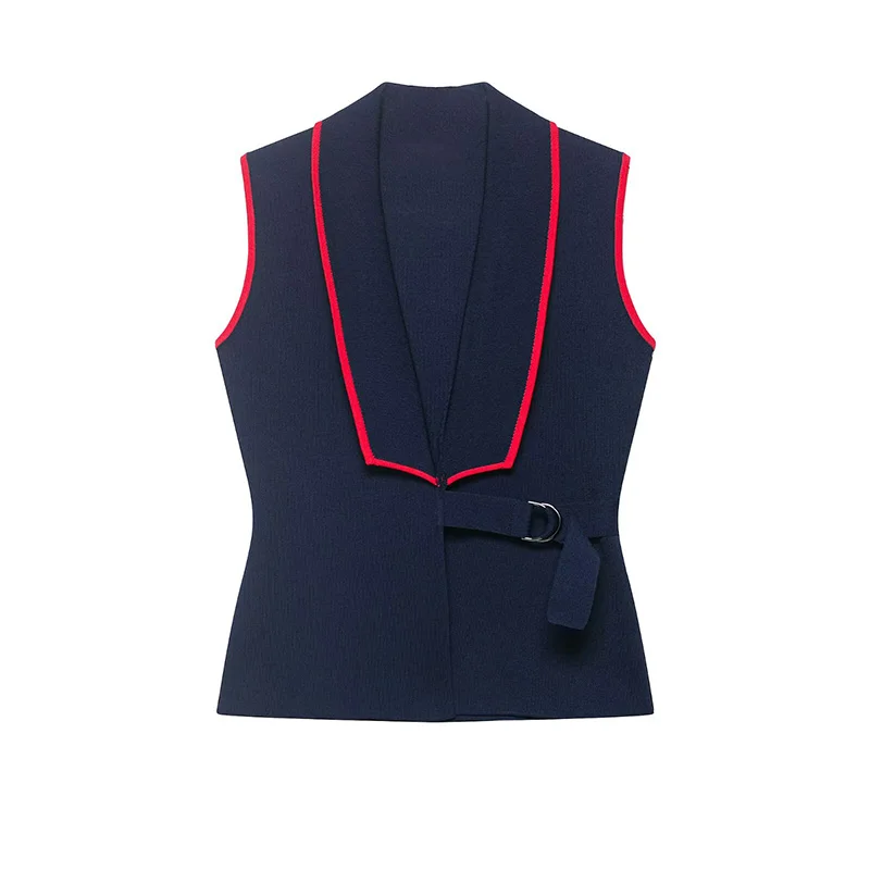 Women's Waistcoat 2026 Spring Summer V-neck Sleeveless Double-breasted Tops Casual Fashion Lady Knitted Colorblock Tank Tops