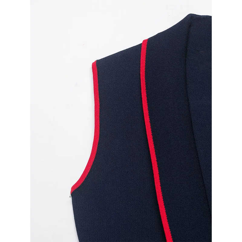 Women's Waistcoat 2026 Spring Summer V-neck Sleeveless Double-breasted Tops Casual Fashion Lady Knitted Colorblock Tank Tops