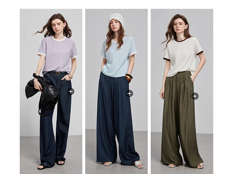 TOYOUTH Women T Shirts 2026 Summer New Embossed Texture Bubble Pleat Color Block Crew Neck Unique Tops