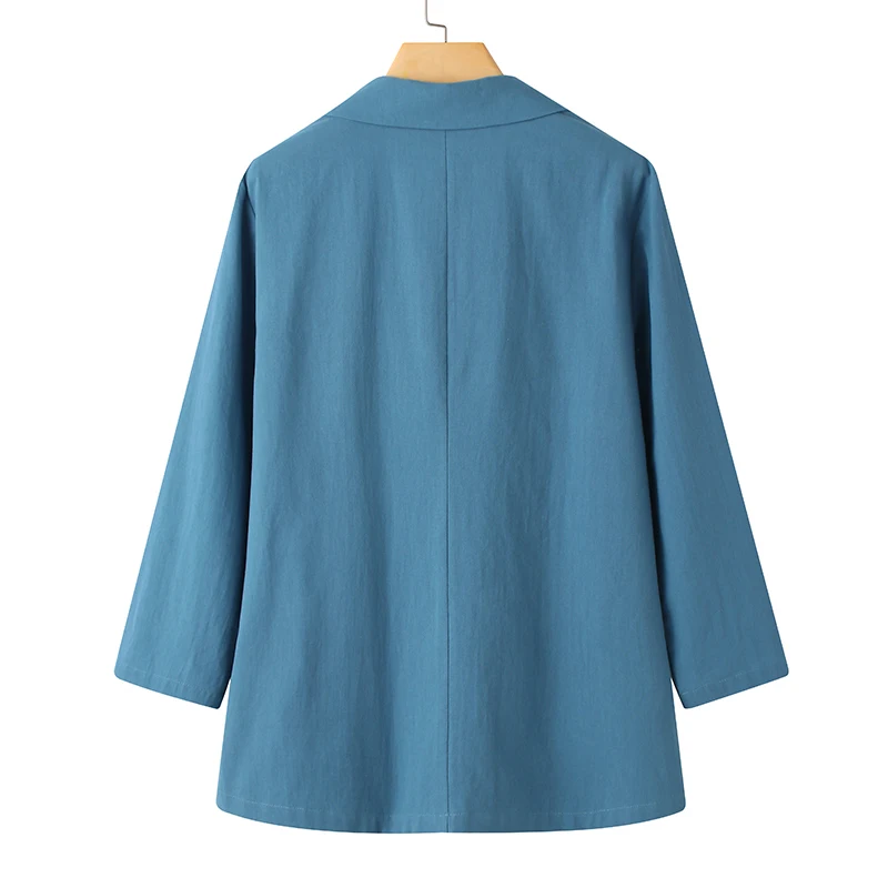 ZANZEA Women Lapel Neck Long Sleeve Blazer Autumn Vintage Casual Solid Cotton Blazer Elegant Cardigan Thin Coats Work Suits