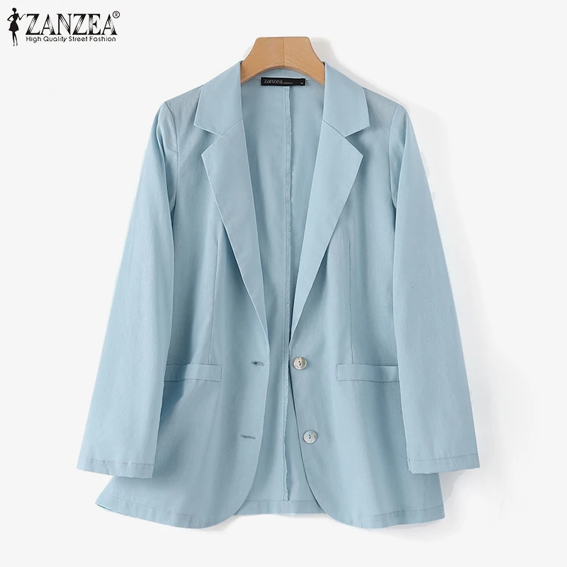 ZANZEA Woman Elegant OL Work Blazer Fashion Solid Color Outwear Long Sleeve Lapel Neck Shirt Female Vintage Button Coats 2023