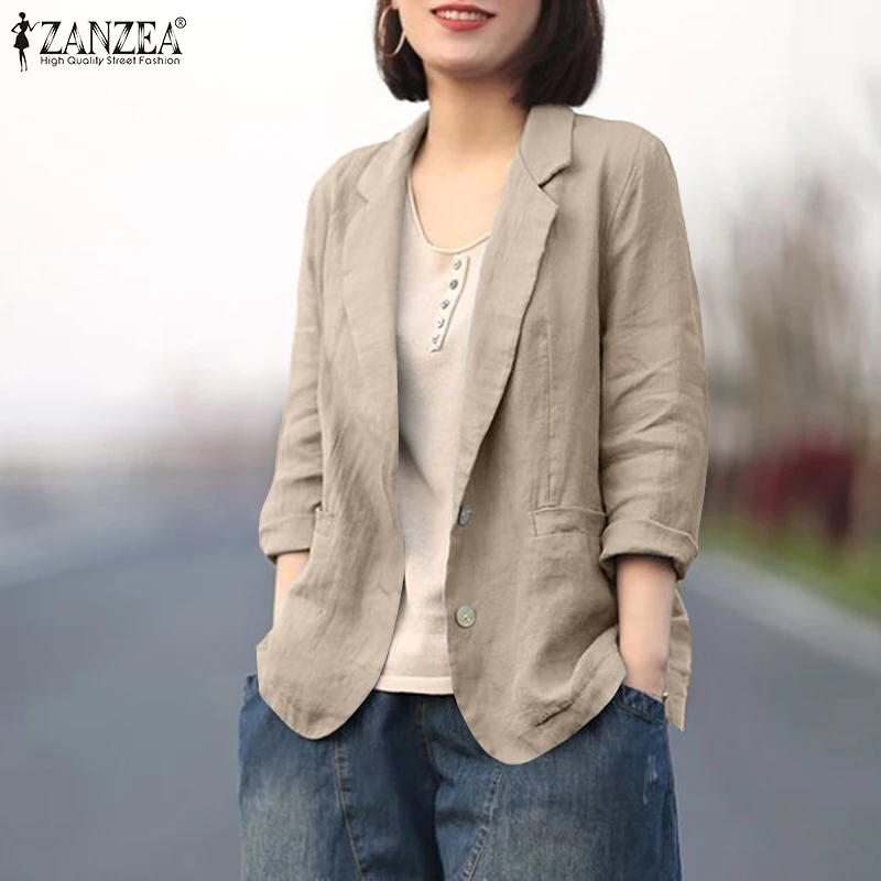 ZANZEA Woman Elegant OL Work Blazer Fashion Solid Color Outwear Long Sleeve Lapel Neck Shirt Female Vintage Button Coats 2023
