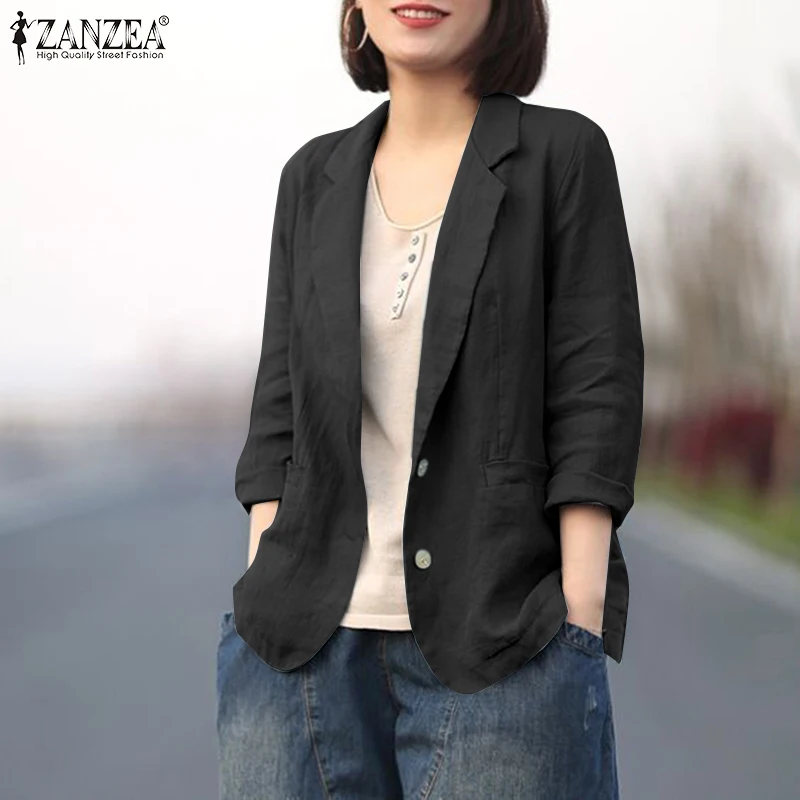 ZANZEA Woman Elegant OL Work Blazer Fashion Solid Color Outwear Long Sleeve Lapel Neck Shirt Female Vintage Button Coats 2023