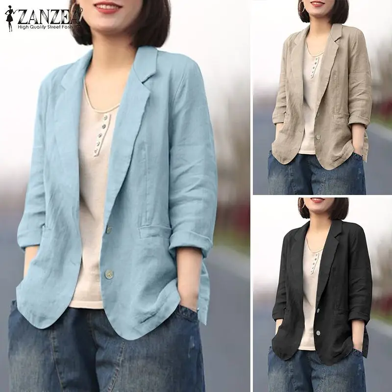 ZANZEA Woman Elegant OL Work Blazer Fashion Solid Color Outwear Long Sleeve Lapel Neck Shirt Female Vintage Button Coats 2023