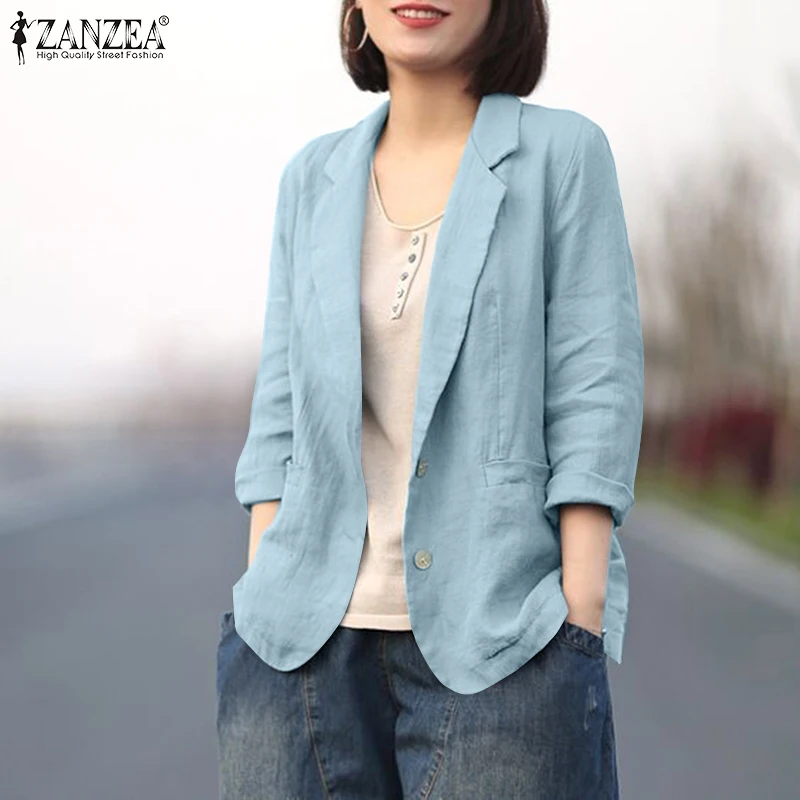 ZANZEA Woman Elegant OL Work Blazer Fashion Solid Color Outwear Long Sleeve Lapel Neck Shirt Female Vintage Button Coats 2023