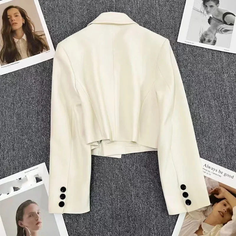 Smvp Black Cropped Blazers Woman Trend 2024 New All-match Notched Collar Crop Jacket Women Korean Chic Single Button Suit Coat