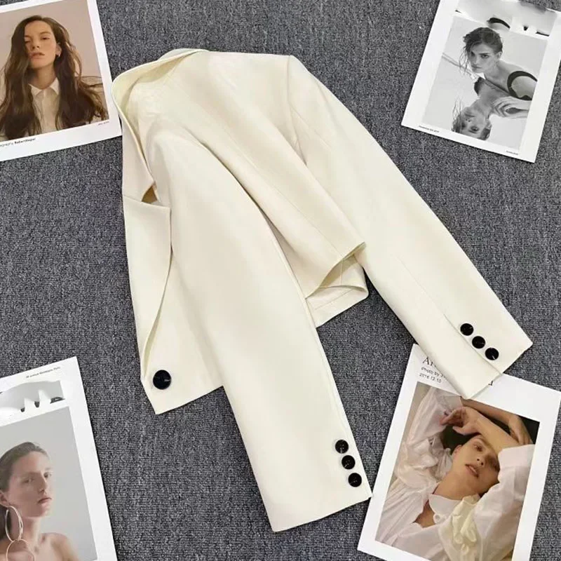 Smvp Black Cropped Blazers Woman Trend 2024 New All-match Notched Collar Crop Jacket Women Korean Chic Single Button Suit Coat
