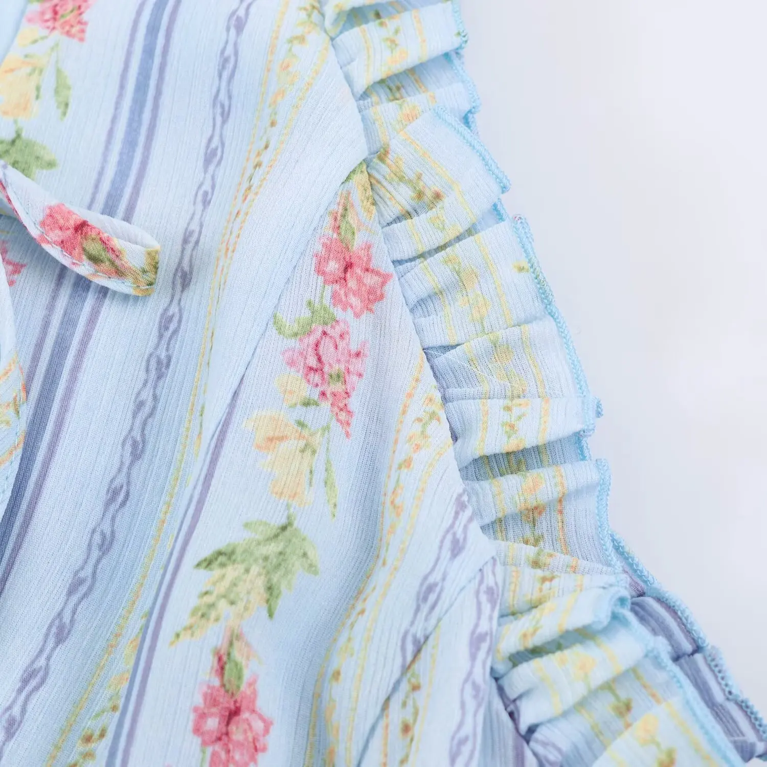 BSAY Vintage Floral Striped Halter Dress Ladies Ruffle Trim Keyhole Tie Front Sleeveless Flared Mini Dress Beach Holiday Outfit