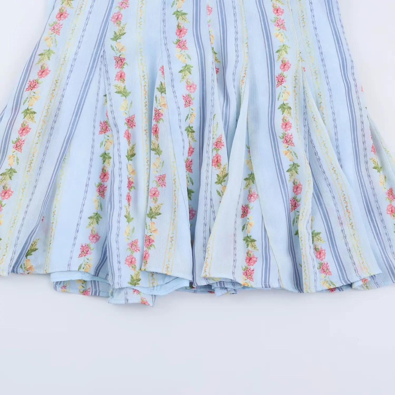 BSAY Vintage Floral Striped Halter Dress Ladies Ruffle Trim Keyhole Tie Front Sleeveless Flared Mini Dress Beach Holiday Outfit
