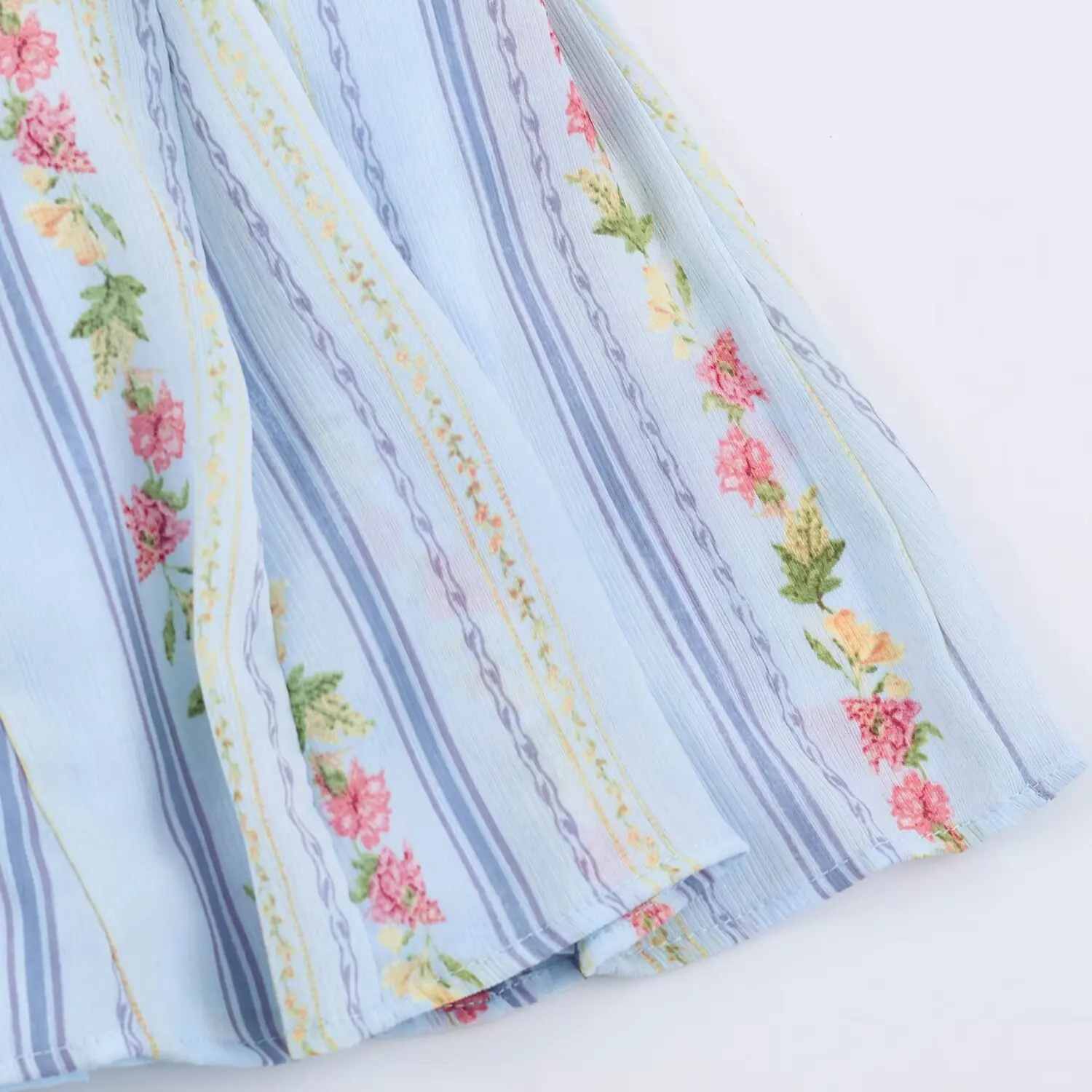 BSAY Vintage Floral Striped Halter Dress Ladies Ruffle Trim Keyhole Tie Front Sleeveless Flared Mini Dress Beach Holiday Outfit