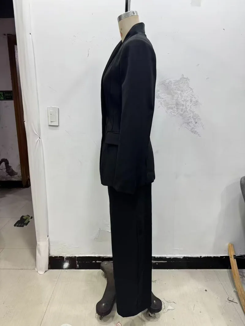 ETJ 2025 Women's New Fashion Design Three-Dimensional Cut High Collar Slim Suit Jacket & Matching Casual Trousers