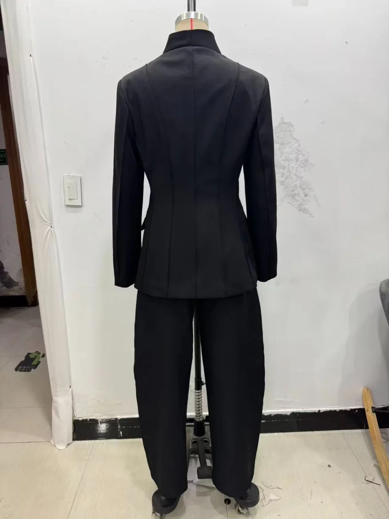 ETJ 2025 Women's New Fashion Design Three-Dimensional Cut High Collar Slim Suit Jacket & Matching Casual Trousers