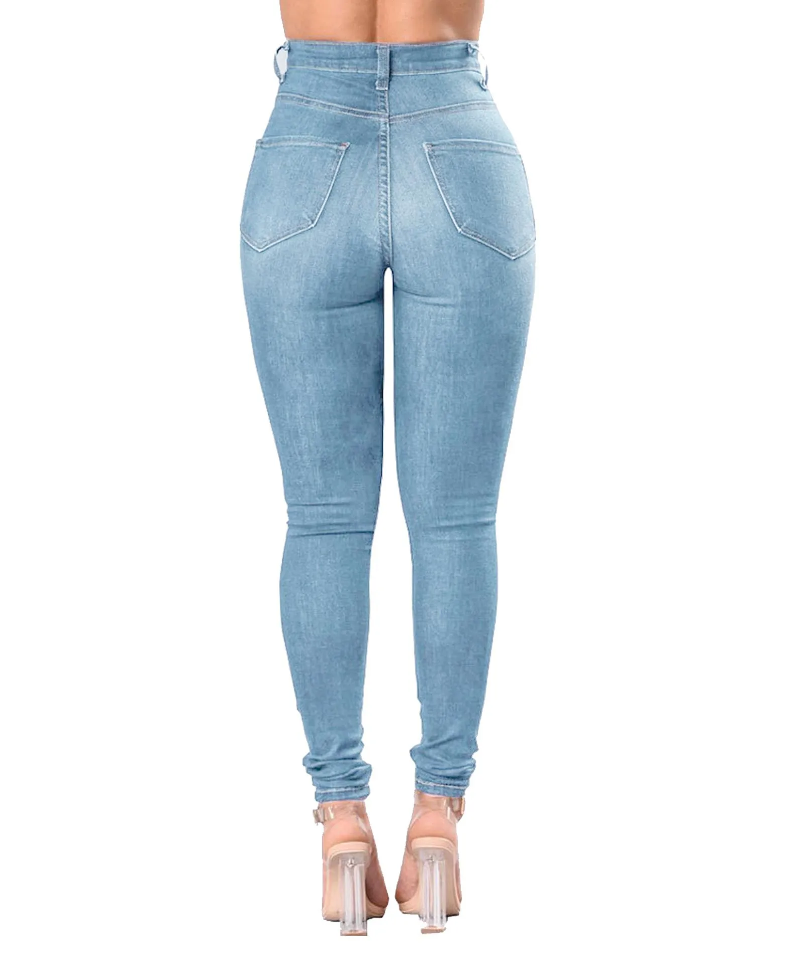 HOLE Denim Women 2026 High Waist Ripped Jeans for Women Skinny Black Pockets Jeans Woman Elastic Slim Jean Female Femme Pants