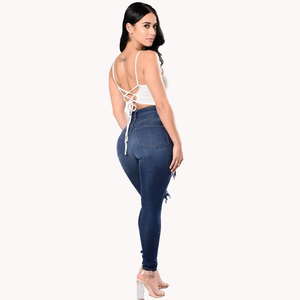 HOLE Denim Women 2026 High Waist Ripped Jeans for Women Skinny Black Pockets Jeans Woman Elastic Slim Jean Female Femme Pants