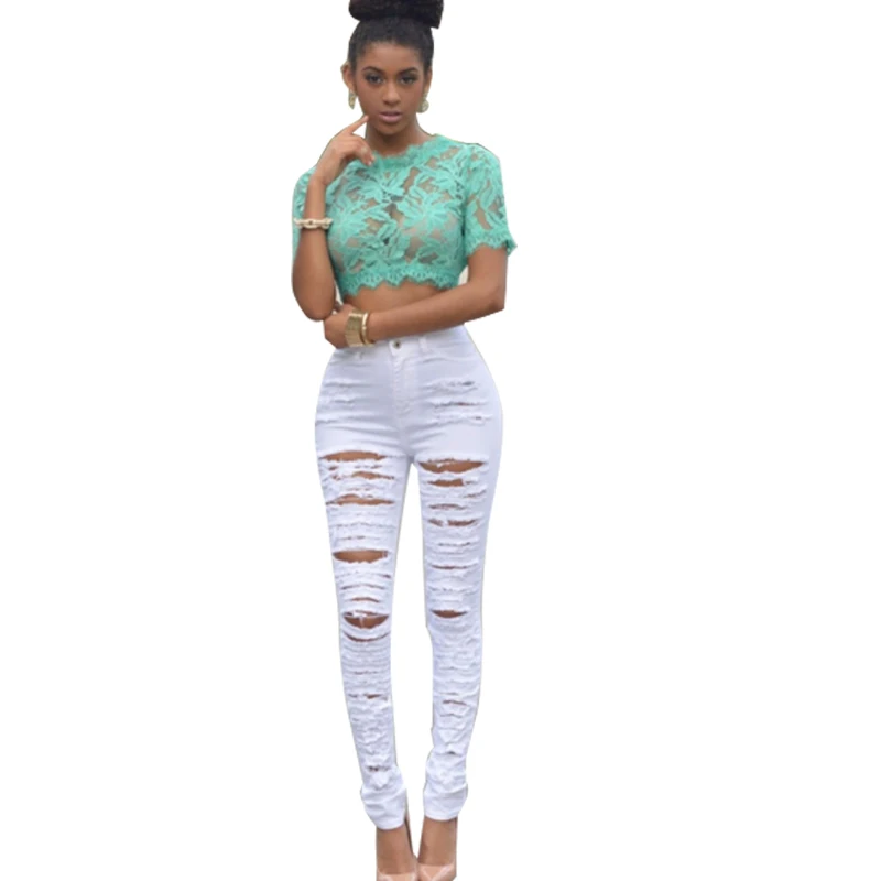 HOLE Denim Women 2026 High Waist Ripped Jeans for Women Skinny Black Pockets Jeans Woman Elastic Slim Jean Female Femme Pants