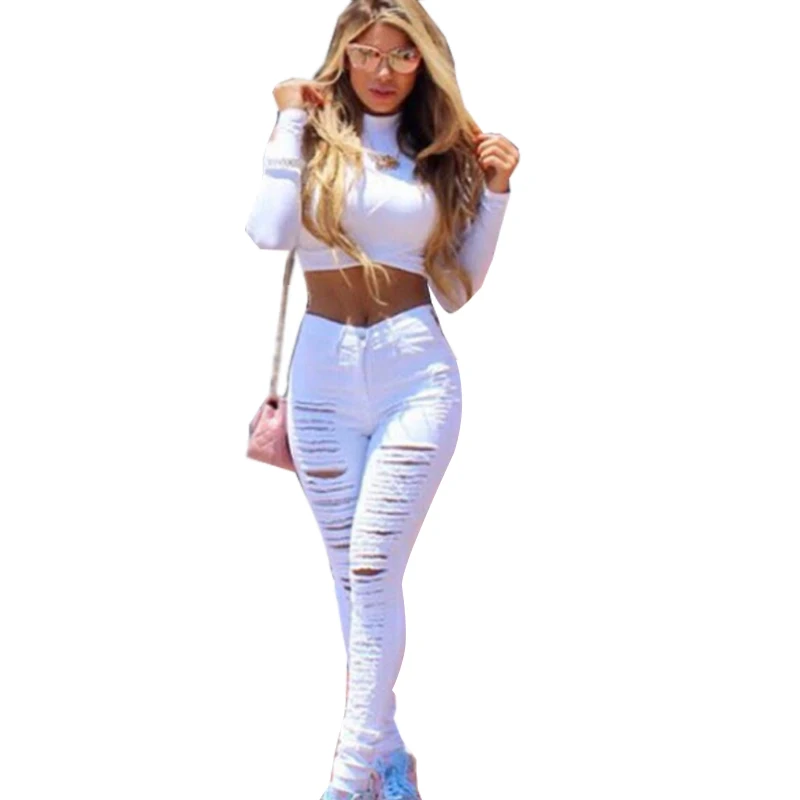 HOLE Denim Women 2026 High Waist Ripped Jeans for Women Skinny Black Pockets Jeans Woman Elastic Slim Jean Female Femme Pants