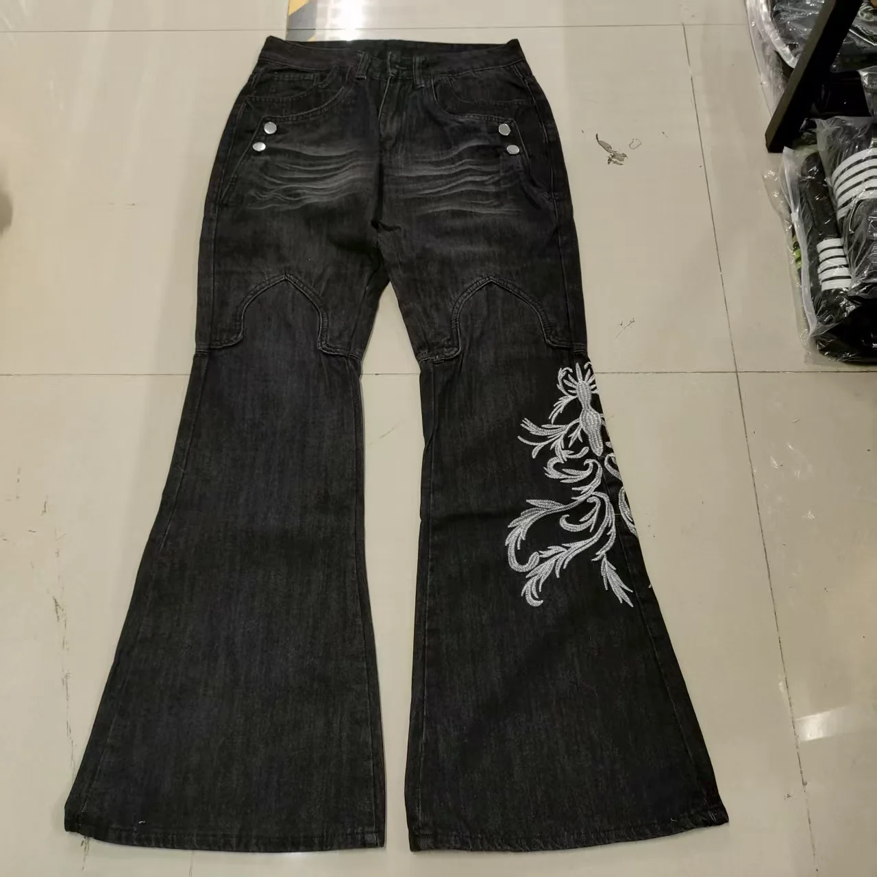 Y2K Micro La Retro Wide Jeans 2006 Leg Pants New High Waist Harajuku Loose Embroidered Women Jeans with Rock Punk Style