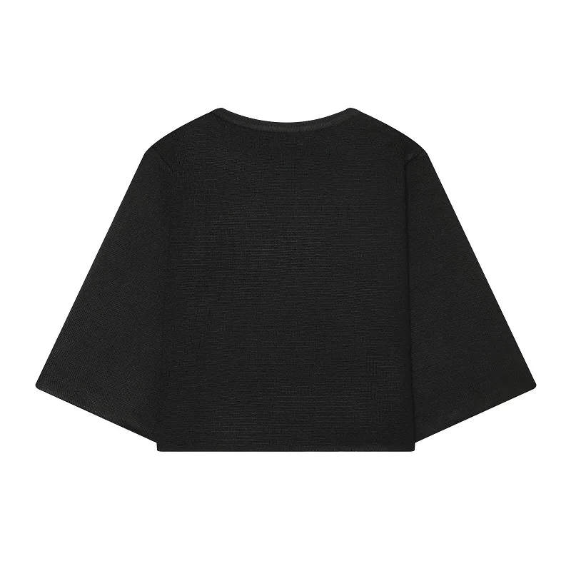 MUJER Button Knit Crop Top Woman Summer Knitwear Polo Cropped Cardigan Women Wide Sleeve Knitted Sweaters for Women Fashion Tops