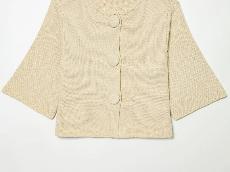 MUJER Button Knit Crop Top Woman Summer Knitwear Polo Cropped Cardigan Women Wide Sleeve Knitted Sweaters for Women Fashion Tops