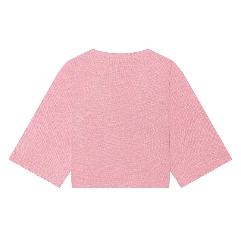 MUJER Button Knit Crop Top Woman Summer Knitwear Polo Cropped Cardigan Women Wide Sleeve Knitted Sweaters for Women Fashion Tops