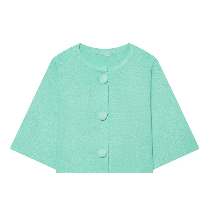 MUJER Button Knit Crop Top Woman Summer Knitwear Polo Cropped Cardigan Women Wide Sleeve Knitted Sweaters for Women Fashion Tops